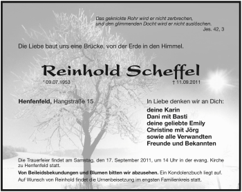 Traueranzeige von Reinhold Scheffel von Pegnitz-Zeitung
